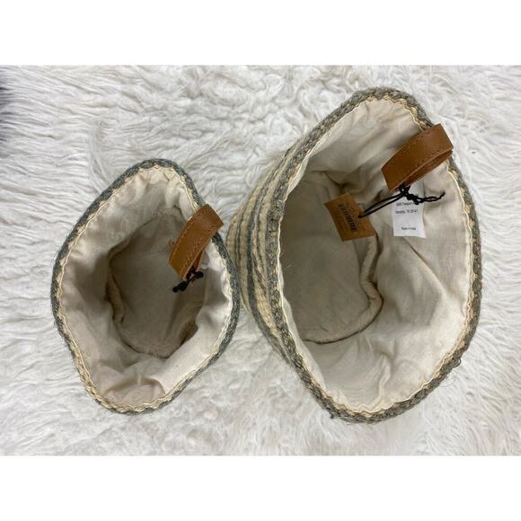 NWT Creative Co-op Set of 2 Jute Woll Basket with Leather Loop 6" and 4" - Picture 4 of 8